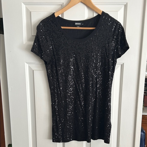 DKNY Sparkling Black Sequin Tee - Picture 1 of 4